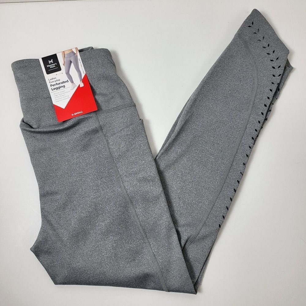 Member's Mark Leggings Womens XS Gray Everyday Perforated High Rise‎ Pockets NEW